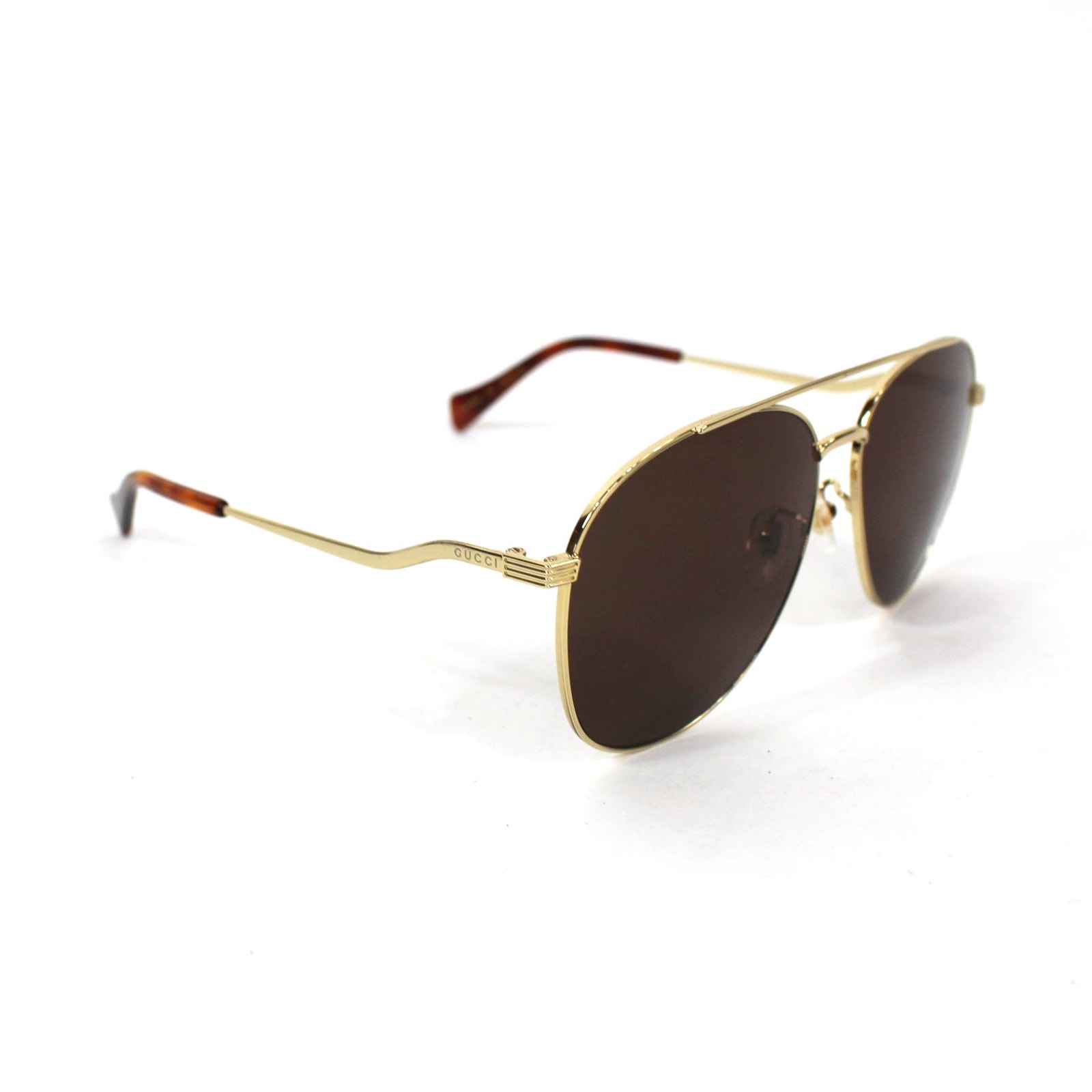 Gucci Gg0969s 002 Aviator Sunglasses New 59mm Shiny Endura Gold Brown Lens